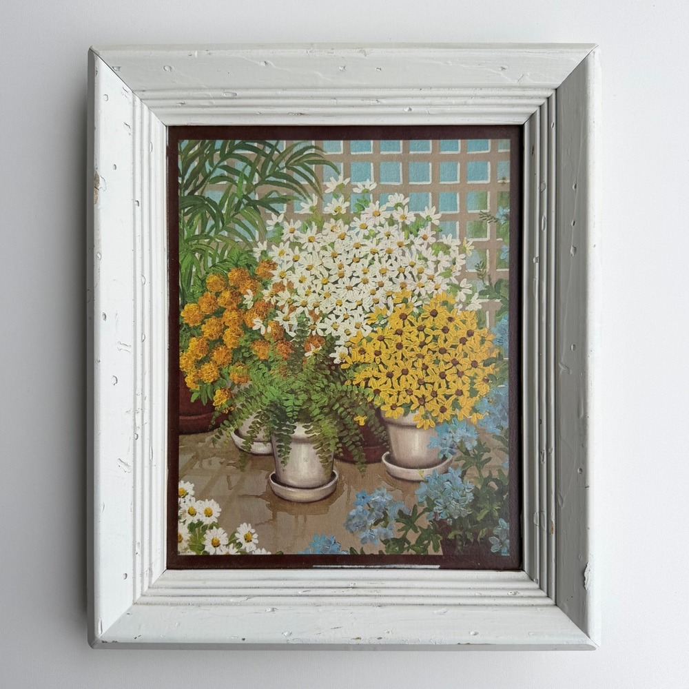 Vintage‎ Framed Lithograph Dorothy Saar Floral Daiseys Marigolds Garden Cottage